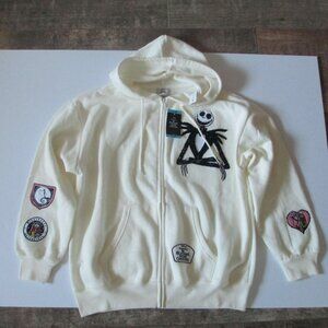 Nightmare Before Christmas Size L Hoodie Fleece Zip Embroidery Ivory Jacket